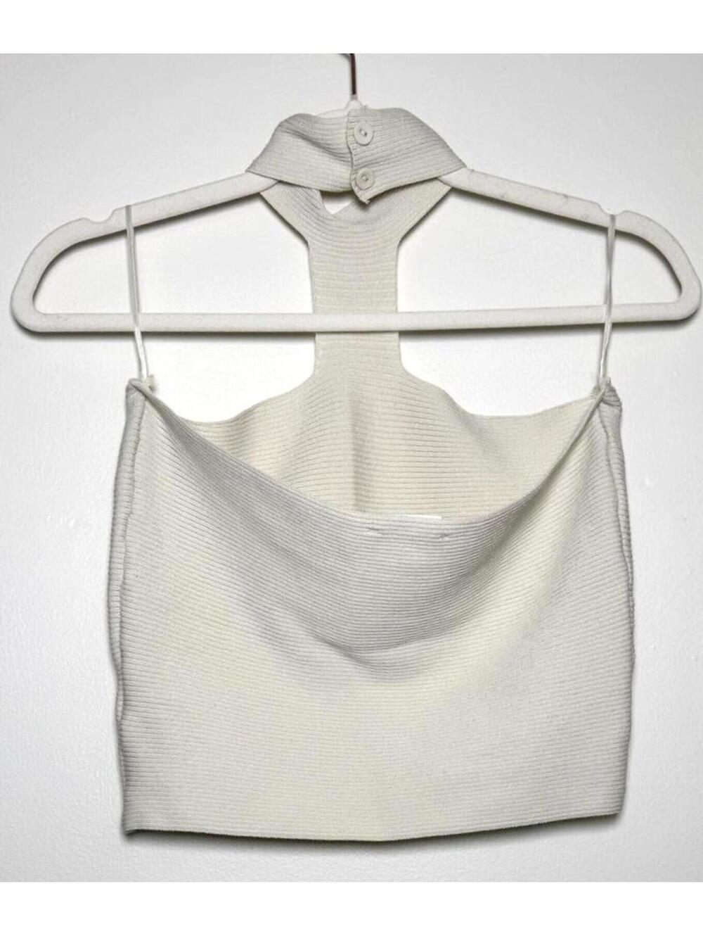 Vestique Cream Ribbed Halter Crop Top – Medium - Picture 3 of 5
